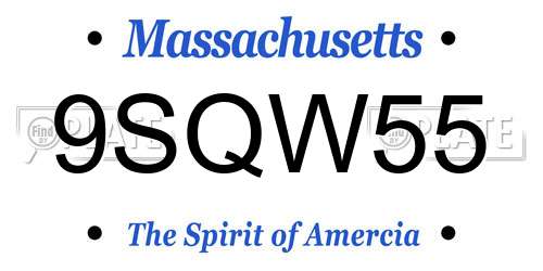 9SQW55 Massachusetts License Plate