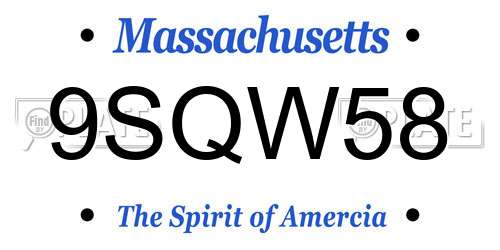 9SQW58 Massachusetts License Plate