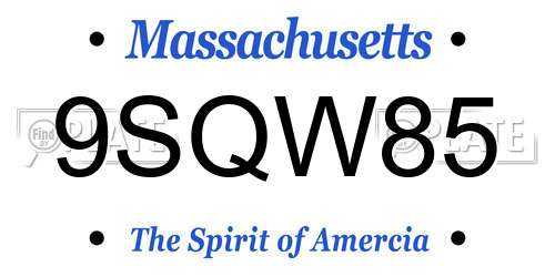9SQW85 Massachusetts License Plate
