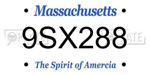 9SX288 Massachusetts License Plate