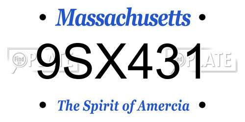 9SX431 Massachusetts License Plate