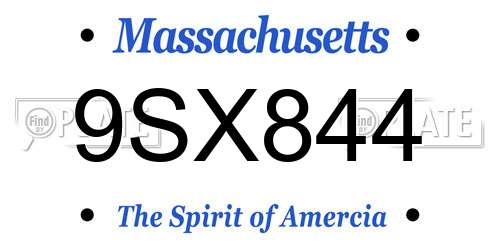 9SX844 Massachusetts License Plate