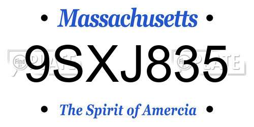 9SXJ835 Massachusetts License Plate
