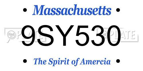 9SY530 Massachusetts License Plate