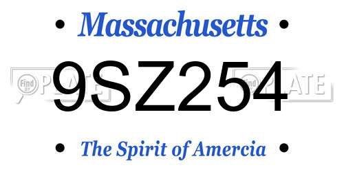 9SZ254 Massachusetts License Plate