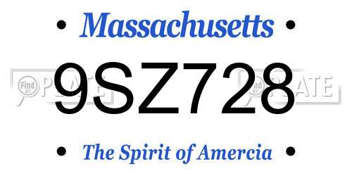 9SZ728 Massachusetts License Plate