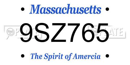 9SZ765 Massachusetts License Plate