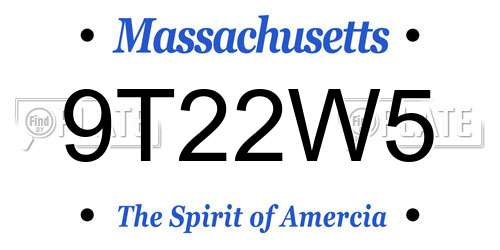 9T22W5 Massachusetts License Plate