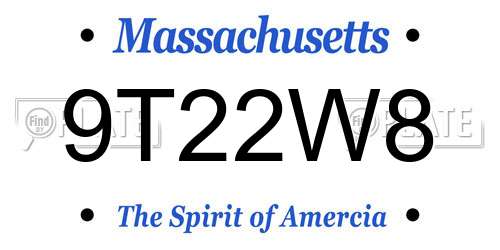 9T22W8 Massachusetts License Plate
