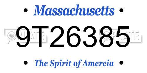9T26385 Massachusetts License Plate