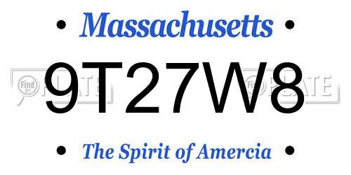 9T27W8 Massachusetts License Plate