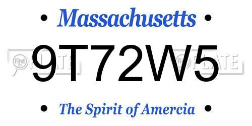 9T72W5 Massachusetts License Plate