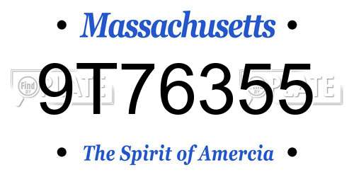 9T76355 Massachusetts License Plate