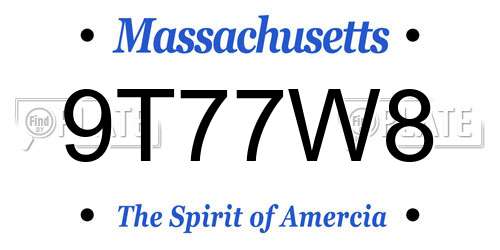 9T77W8 Massachusetts License Plate