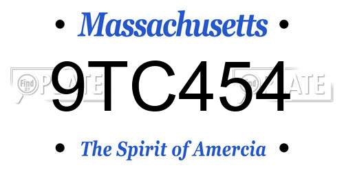 9TC454 Massachusetts License Plate