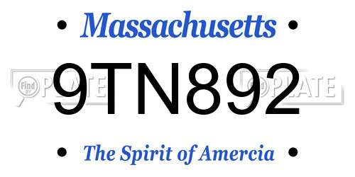 9TN892 Massachusetts License Plate