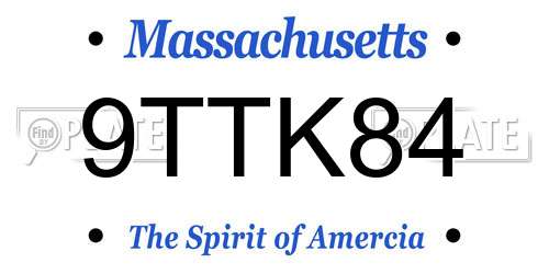 9TTK84 Massachusetts License Plate