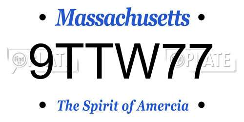 9TTW77 Massachusetts License Plate