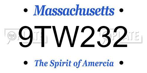 9TW232 Massachusetts License Plate