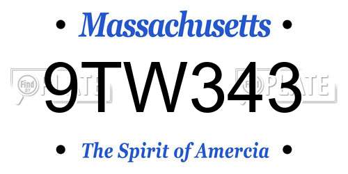 9TW343 Massachusetts License Plate
