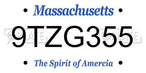 9TZG355 Massachusetts License Plate