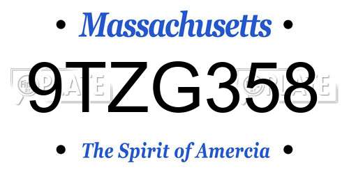 9TZG358 Massachusetts License Plate
