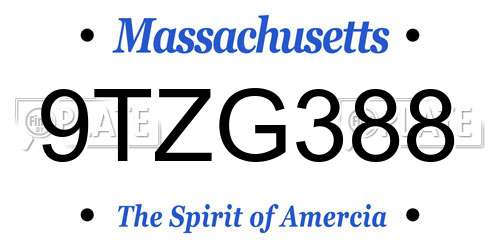 9TZG388 Massachusetts License Plate