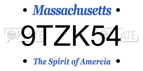 9TZK54 Massachusetts License Plate
