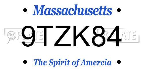 9TZK84 Massachusetts License Plate