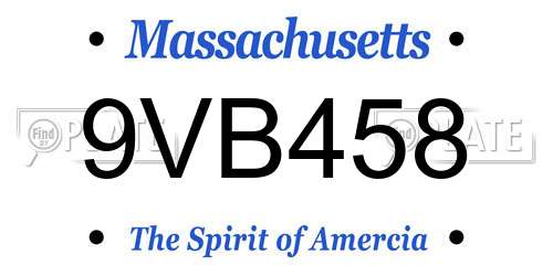 9VB458 Massachusetts License Plate