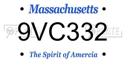 9VC332 Massachusetts License Plate