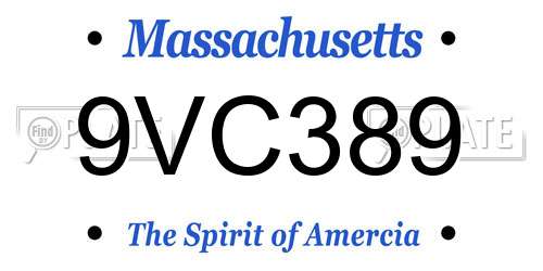 9VC389 Massachusetts License Plate