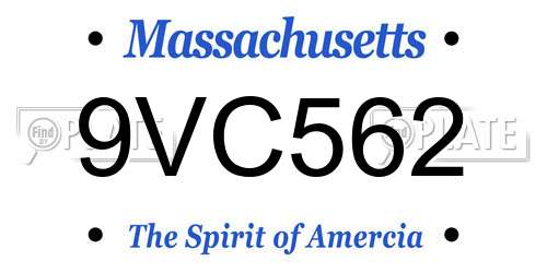 9VC562 Massachusetts License Plate