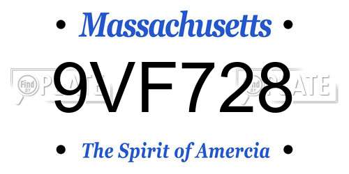 9VF728 Massachusetts License Plate