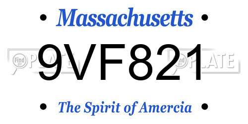 9VF821 Massachusetts License Plate