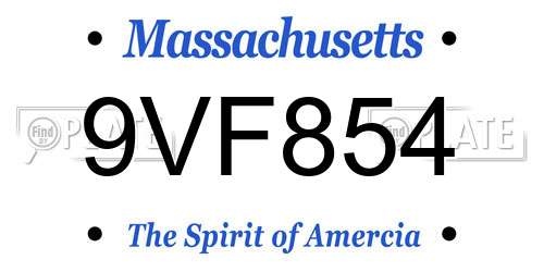 9VF854 Massachusetts License Plate