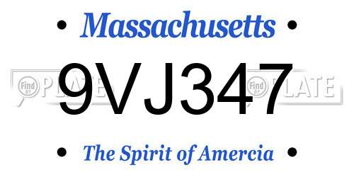 9VJ347 Massachusetts License Plate