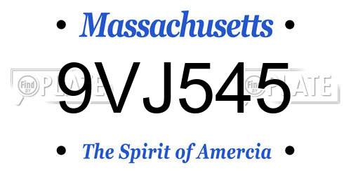 9VJ545 Massachusetts License Plate