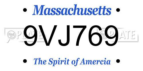 9VJ769 Massachusetts License Plate