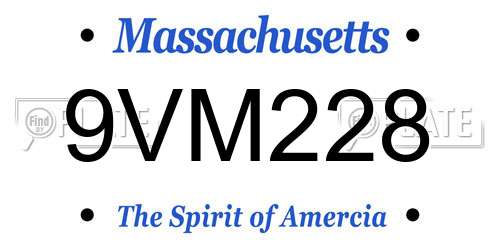 9VM228 Massachusetts License Plate