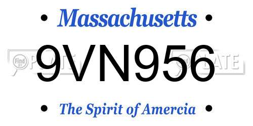 9VN956 Massachusetts License Plate