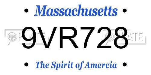 9VR728 Massachusetts License Plate