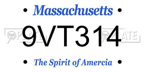 9VT314 Massachusetts License Plate