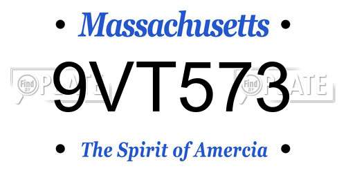 9VT573 Massachusetts License Plate
