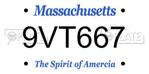 9VT667 Massachusetts License Plate