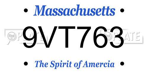 9VT763 Massachusetts License Plate