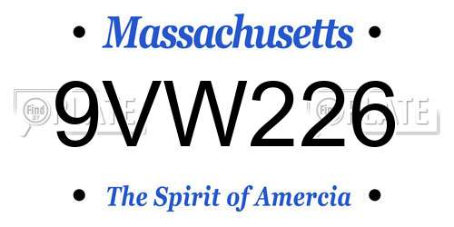 9VW226 Massachusetts License Plate