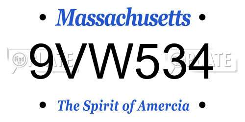 9VW534 Massachusetts License Plate