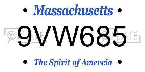 9VW685 Massachusetts License Plate