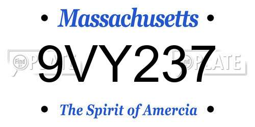 9VY237 Massachusetts License Plate